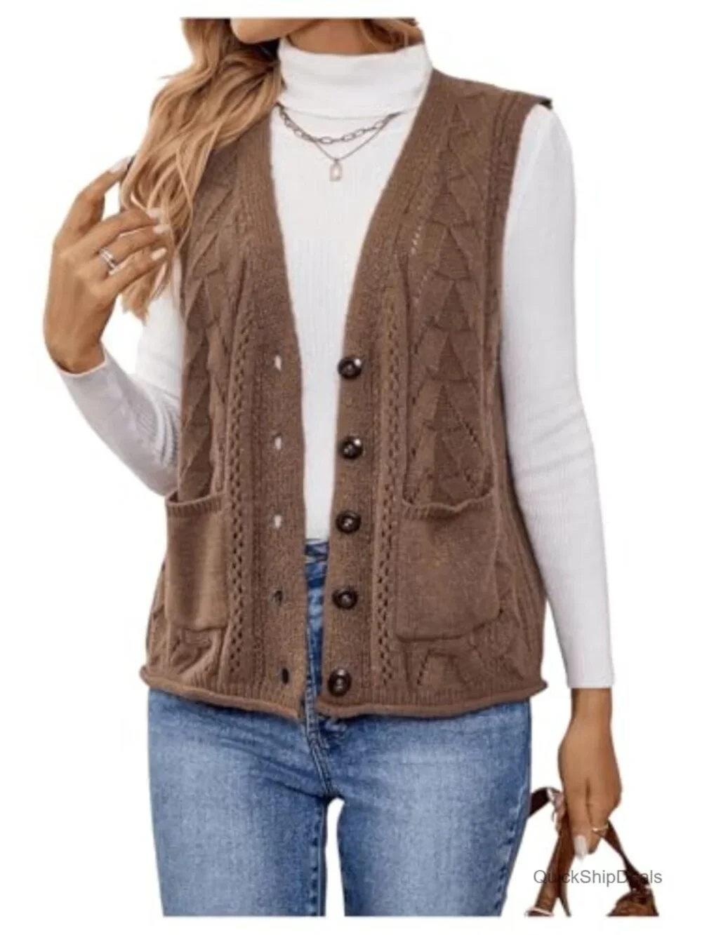 Sleeveless Button Down Sweater Vest Cardigan with Pockets